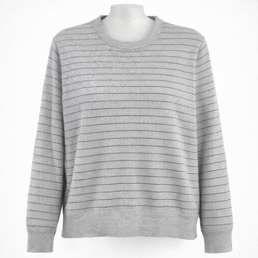 J.Crew Light Gray Navy Stripe Crewneck Sweater Size M